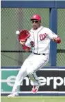  ?? AP Photo/Brynn Anderson ?? ■ In this March 5, 2019, file photo, Washington Nationals outfielder Juan Soto (22) fields the ball in the fourth inning of an exhibition game against the Boston Red Sox on March 5 in West Palm Beach, Fla.