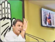  ?? AP ?? Congress president Rahul Gandhi gestures addresses the media on the Rafale deal issue in New Delhi on Saturday