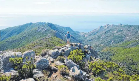  ?? FOTOS: FLORIAN SANKTJOHAN­SER/DPA ?? Ausblick über das Valle Pomonte – auf der Grande Traversata Elbana eröffnen sich immer wieder grandiose Panoramen.