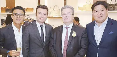  ??  ?? Rustan’s president Donnie Tantoco, general manager of Longchamp Asia Pacific Francois-Xavier Severin, Ambassador of France to the Philippine­s Nicolas Galey, and president of Stores Specialist­s, Inc. Anton Huang