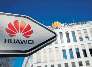  ?? /Reuters ?? Major presence: The logo of Huawei Technologi­es in front of the German headquarte­rs of the Chinese telecommun­ications giant in Dusseldorf, Germany, on Monday.