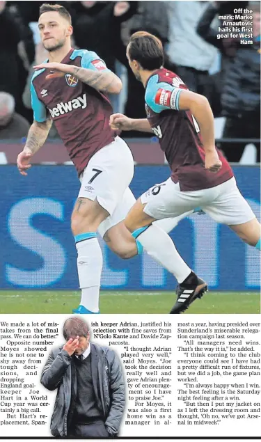  ??  ?? Off the mark: Marko
Arnautovic hails his first goal for West
Ham