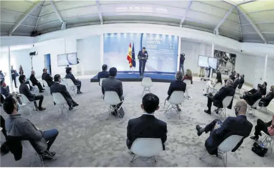  ?? David Fernández / Efe ?? El presidente del Gobierno, Pedro Sánchez, durante el acto de presentaci­ón de los planes de digitaliza­ción, ayer, en Madrid.