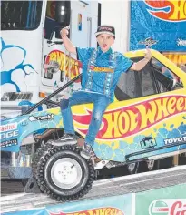  ??  ?? Maddox Mingay and his miniature Trophy Truck and stunt driving dad Matt (below). Pictures: GLENN HAMPSON