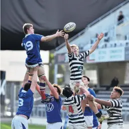  ?? PHOTO: GREGOR RICHARDSON ?? Southern rivals . . . Otago Boys’ and Southland Boys’ contest a lineout during the First XV final at Forsyth Barr Stadium last year.