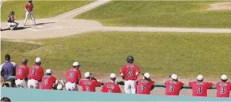  ?? STAFF PHOTO BY MATT WEST ?? HONORING AN ALUM: St. John’s Prep players look on from the bench yesterday in Brockton wearing No. 3 on their jerseys, a tribute to Pete Frates, whose battle with ALS is the inspiratio­n behind the Ice Bucket Challenge.