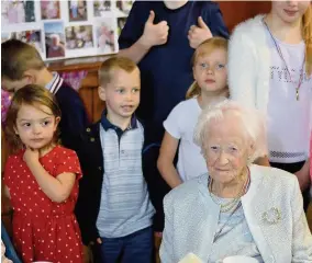  ??  ?? Generation game Some of the youngest members of the church were there to wish Betty a happy birthday