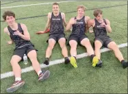  ?? Courtesy photograph ?? The Blackhawk 4x400-meter team, composed of Bric Cates, Patrick Elliott, Cade Mann and Josiah Small, are district champions!