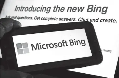  ?? RICHARD DREW/AP ?? Some early adopters of the public preview of the new Bing began sharing screenshot­s on social media of its hostile or bizarre answers, in which it claims it is human, voices strong feelings and is quick to defend itself.