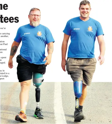  ??  ?? Mike Minnie and Paul Steyn passed through Richards Bay as part of their 3 000km walk from Pretoria to CapeTown Tamlyn Jolly