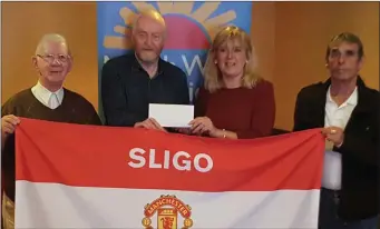  ??  ?? The Sligo branch of the Man United Supporters club raised an amazing €4558 in their Annual Draw in aid of North West Hospice this year. The club have been supporting North West Hospice for over 20 years now and have raised tens of thousands for the...