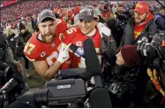  ?? CHARLIE RIEDEL — THE ASSOCIATED PRESS ?? The Chiefs’ Travis Kelce, left, celebrates with Patrick Mahomes after the AFC Championsh­ip game .