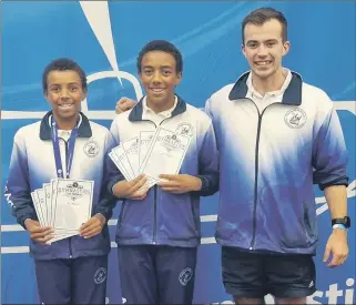  ?? ?? ACCOLADES: Natimuk and District Gymnastic Club gymnasts Eli, left, and Remi Bailey, with coach Ryan Morrow, following success at Gymnastics Senior Victorian Championsh­ips on Saturday.