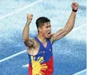  ?? ?? Ernest John ‘EJ’ Obiena breaks Asiad record twice, securing a gold medal at Hangzhou Asian Games and garnering cheers from 80,000 Chinese fans. He tops the list, winning against a Chinese rival, who earned a silver medal.