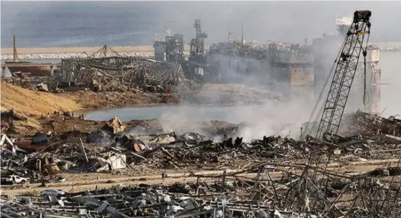  ?? / AP ?? AFTERMATH. This photo shows a general view of the scene of an explosion that hit the seaport of Beirut, Lebanon, Wednesday, August 5, 2020.