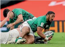  ?? PHOTOSPORT ?? Former Chiefs midfield back Bundee Aki, here in action for Ireland, is a surprise inclusion in the British & Irish Lions squad to tour South Africa.