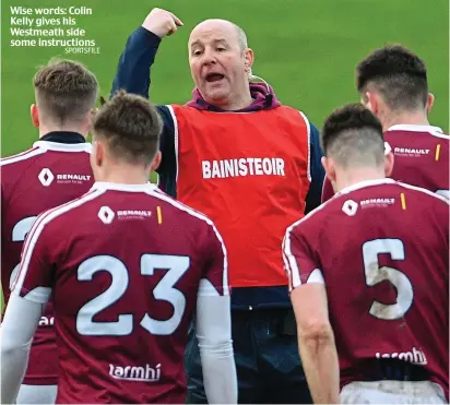  ??  ?? Wise words: Colin Kelly gives his Westmeath side some instructio­ns SPORTSFILE