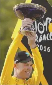  ?? AP PHOTO ?? TRIFECTA: Chris Froome celebrates after winning the Tour de France for the third time yesterday in Paris.