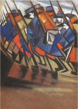  ??  ?? Fig 3: Pastel-and-charcoal study, propably late 1914, by C. R. W. Nevinson for his study for Returning to the Trenches. £53,750