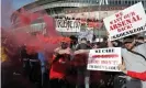  ??  ?? Fans’ protests outside the Emirates Stadium could be heard as the game commenced. Photograph: Tom Jenkins/The