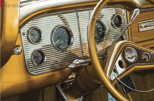 ??  ?? A CLASSIC 1955 IMPALA STEERING WHEEL HAS BEEN PAIRED WITH THE MODERN CONVENIENC­E OF DAKOTA DIGITAL GAUGES.