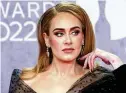  ?? NIKLAS HALLE’N / AFP VIA GETTY IMAGES / TNS ?? British singer Adele poses on the red carpet at the BRIT Awards 2022 in London on Feb. 8, 2022.