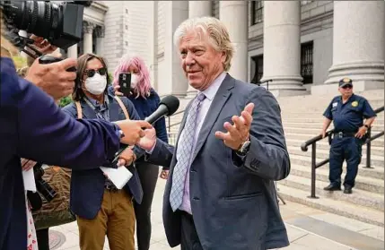  ?? Seth Wenig / Associated Press ?? Attorney Clark Brewster, who represents Stormy Daniels, speaks outside a courthouse in New York Thursday after Michael Avenatti was sentenced to four years in prison for stealing book proceeds from Daniels.