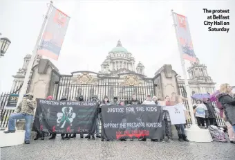  ??  ?? The protest
at Belfast City Hall on
Saturday