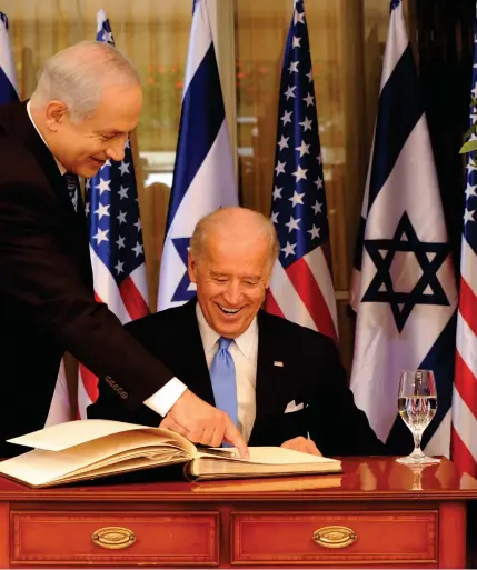  ?? ?? Many Democrat voters are unhappy with Joe Biden’s kowtowing to Benjamin Netanyahu