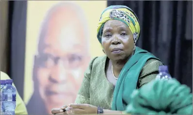  ??  ?? President-in-waiting Nkosazana Dlamini Zuma, backed by he who is counting on her to hang onto the family jewels, crown, etc.