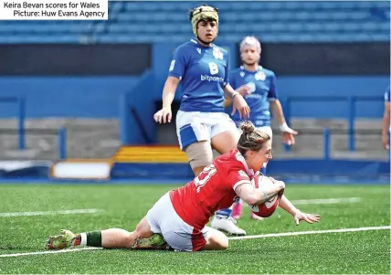  ?? ?? Keira Bevan scores for Wales Picture: Huw Evans Agency