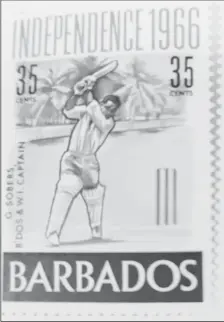  ?? ?? First West Indies cricket stamp issued by Barbados in 1966 - Garry Sobers