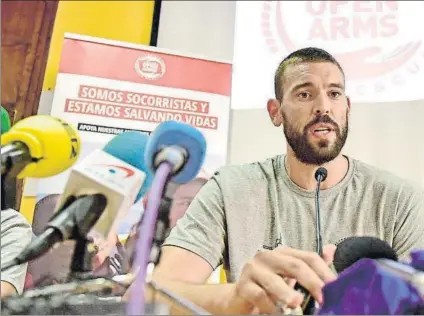  ?? FOTO: EFE ?? Marc Gasol durante la rueda de prensa de ayer, en Palma, poco después de la llegada de las embarcacio­nes de Open Arms