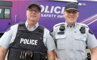  ?? CITIZEN PHOTO BY BRENT BRAATEN ?? Alexa’s Team top cops Cst. Keith McCreadie and Kevan Cranmer are shown. There was a ceremony at ICBC on Wednesday to celebrate Alexa’s Team members in the North.