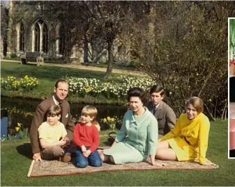  ??  ?? Prince Philip, Prince Andrew, Prince Edward, Queen Elizabeth at Frogmore, Windsor, in spring 1968
II, Prince Charles and Princess Anne