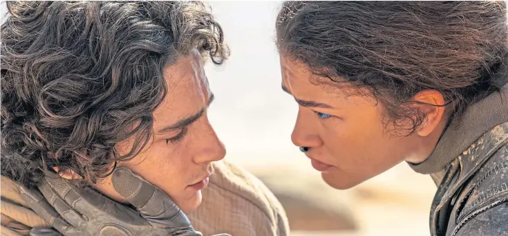  ?? ?? PLAYING OUR DUNE: Timothee Chalamet and Zendaya as lovers Paul Atreides and Chani in Dune: Part Two – a film made for the biggest screen.