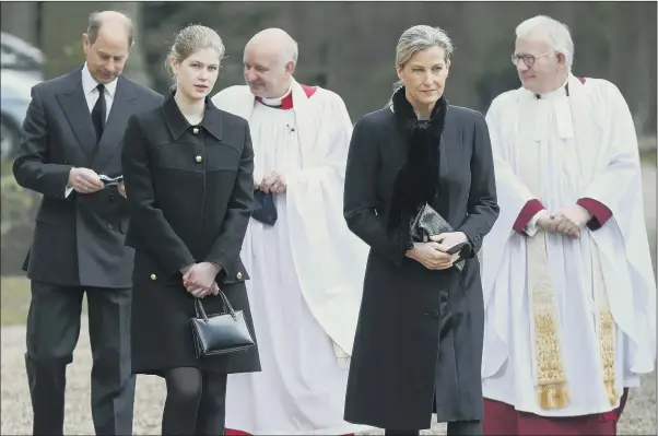  ?? PICTURE: PA ?? FAMILY GATHER: The Earl and Countess of Wessex, with their daughter Lady Louise Windsor, attend the Sunday service at the Royal Chapel of All Saints, Windsor. The countess said Philip’s death was ‘very peaceful’.