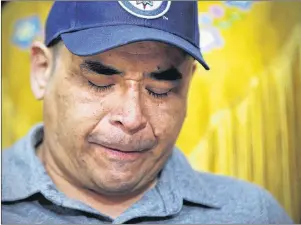  ?? CP PHOTO ?? Norway House resident Leon Swanson weeps at a press conference in Winnipeg, Friday, Aug. 26, 2016. Swanson and David Tait Jr. were switched at birth in 1975 when their mothers gave birth at Norway House Indian Hospital. Manitoba RCMP say no charges...
