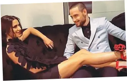  ??  ?? He’s mine: Cheryl rests her legs on Liam’s lap in a backstage clip he shared on social media