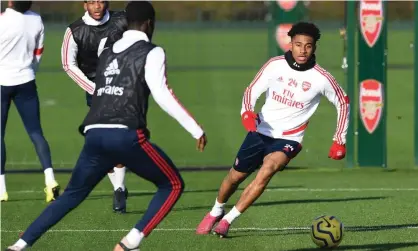  ??  ?? Reiss Nelson (right) has been involved in all of Arsenal’s five games under new head coach Mikel Arteta. Photograph: Stuart MacFarlane/ Arsenal FC via Getty Images