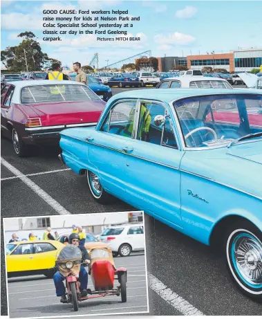  ?? Picture:s MITCH BEAR ?? GOOD CAUSE: Ford workers helped raise money for kids at Nelson Park and Colac Specialist School yesterday at a classic car day in the Ford Geelong carpark.