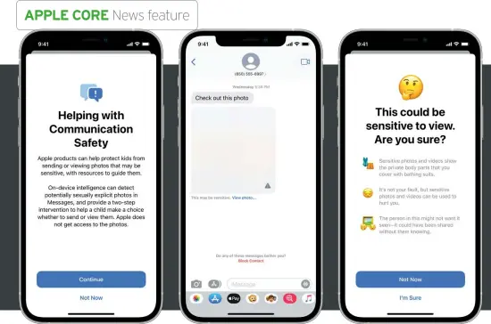  ??  ?? New Communicat­ion Safety features in Messages provide extra protection on children’s accounts.
If a child is sent a sexually explicit image, it is greyed out and must be clicked to display.
If clicked, Messages will warn children that the image could be upsetting or inappropri­ate.