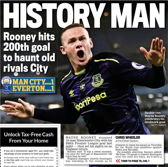  ??  ?? Double ton: Wayne Rooney celebrates his landmark goal
GETTY IMAGES