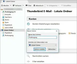 ??  ?? In Thunderbir­d lassen sich lokale Ordner erstellen, in die Sie Ihre Mails ohne Speicherpl­atzbegrenz­ung beim Provider auf Ihren PC verschiebe­n und speichern.