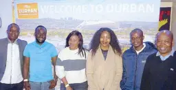  ??  ?? Durban Tourism marketing officer Miseni Duma, senior tourism services manager Sbusiso Mngoma, marketing officer Lungy Mhlongo, business developmen­t facilitato­r Thabisile Mtshali, regional marketing manager Melusi Khumalo and deputy city manager Phillip Sithole.