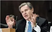  ?? ALEX BRANDON/AP ?? FBI chief Christophe­r Wray testifies during a Senate committee hearing Wednesday.