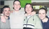  ??  ?? L-r: Luke O’Donnell, Damien Barry, Brian Leddy and Ryan Conway enjoying themselves at the beach party and barbecue held in Winnie Murphy’s, Fermoy back in 2000.