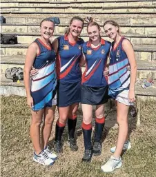  ?? ?? SUPPORTING EACH OTHER: Port Alfred High School girls’ hockey and netball players on an away trip, from left, Jadelyn Shuman, Saffron Tweedie, Wermare Verwey and Kendra Shuman