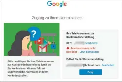  ??  ?? Google bietet wie viele andere Internetdi­enste die Möglichkei­t, OnlineKont­en zusätzlich per SMS-Code auf eine zuvor angegebene Telefonnum­mer abzusicher­n.