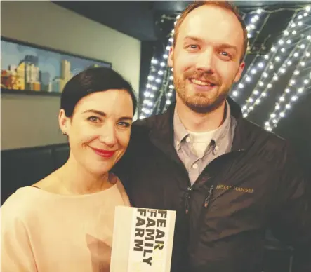  ??  ?? Author Jana Pruden and publisher Michael Hingston show off Pruden’s new book, Fear on the Family Farm.